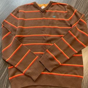 Men’s Hollister Brown Stripped Sweater Vintage, V neck, size large
